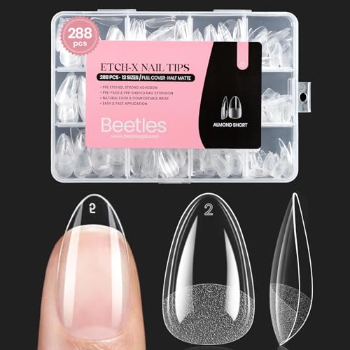 Beetles Soft Gel Nail Tips Short Almond application for quick extension and natural finish.