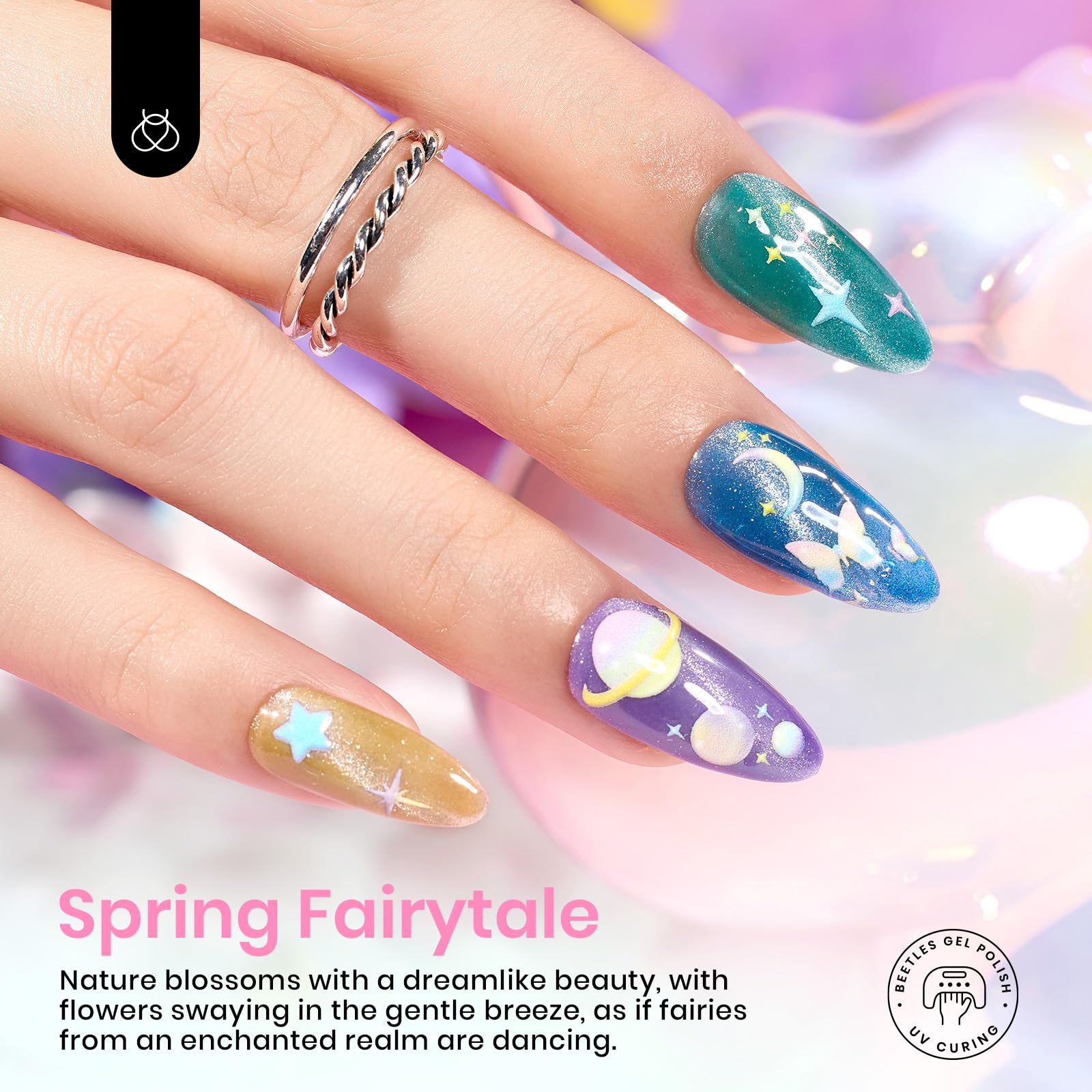 Beetles Spring Set offers 6 colors with cat-eye effects for chic nails.