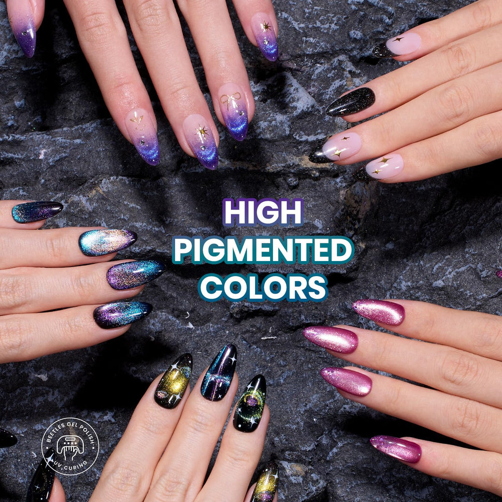 Beetles Stellar Mirage cat-eye magnet effect creates shimmering depth.