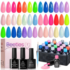 Beetles Gel Polish Set with neon brights swatches for bold summer nails