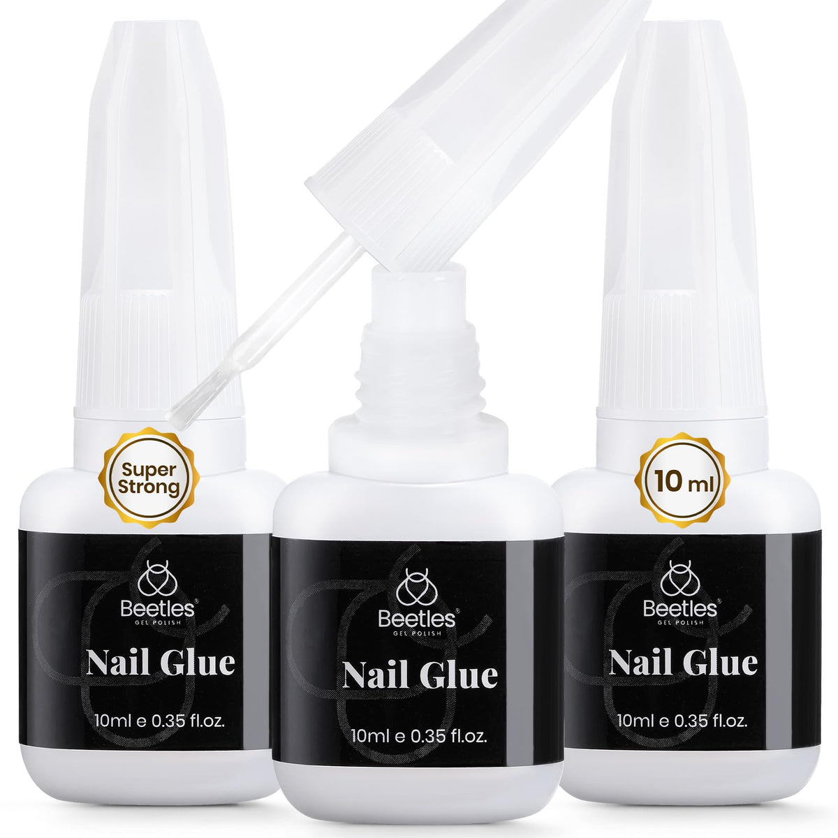 Beetles Gel Polish 10ml bottle with super-strong nail glue for durable press-on nails.