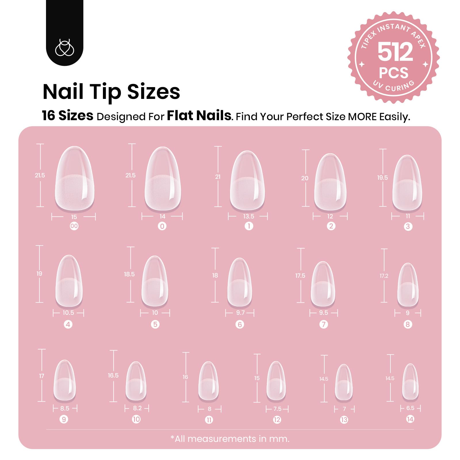 Beetles Tipex 16-size set spanning thinner base, thicker tip for strength