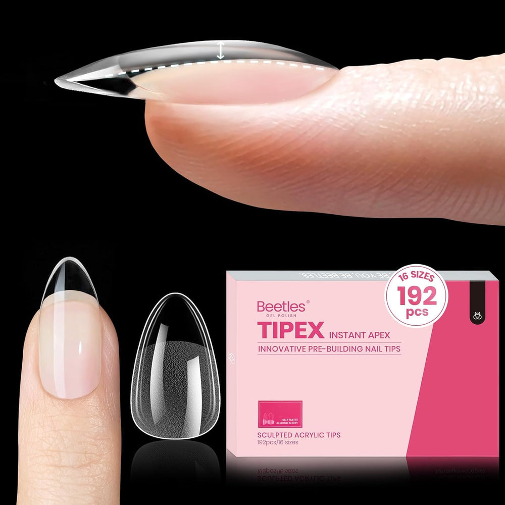 Beetles Tipex almond short tip with built-in apex for salon-strength results