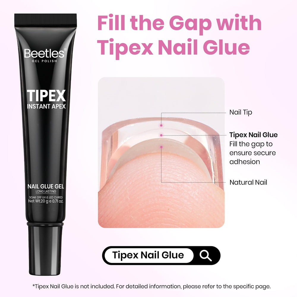 Beetles Tipex almond medium tips in application scene with glue.