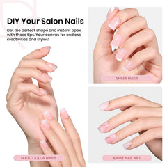 Beetles Tipex extra-short square nail tips with prebuilt apex for quick manicures.