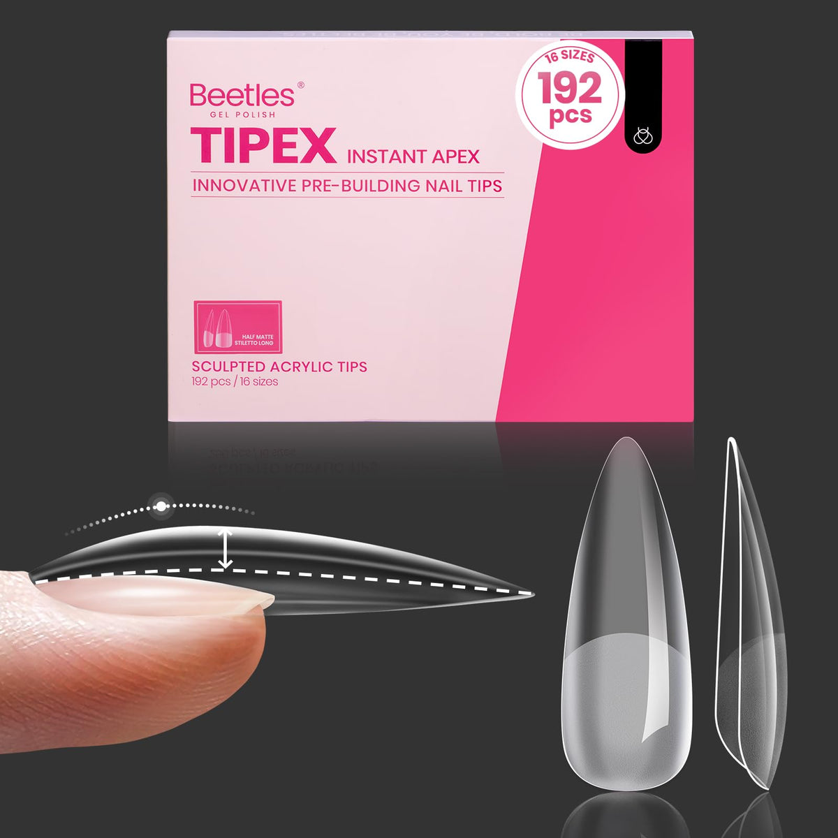 Beetles Tipex instant apex nails close-up showing built-in apex for stronger extensions.