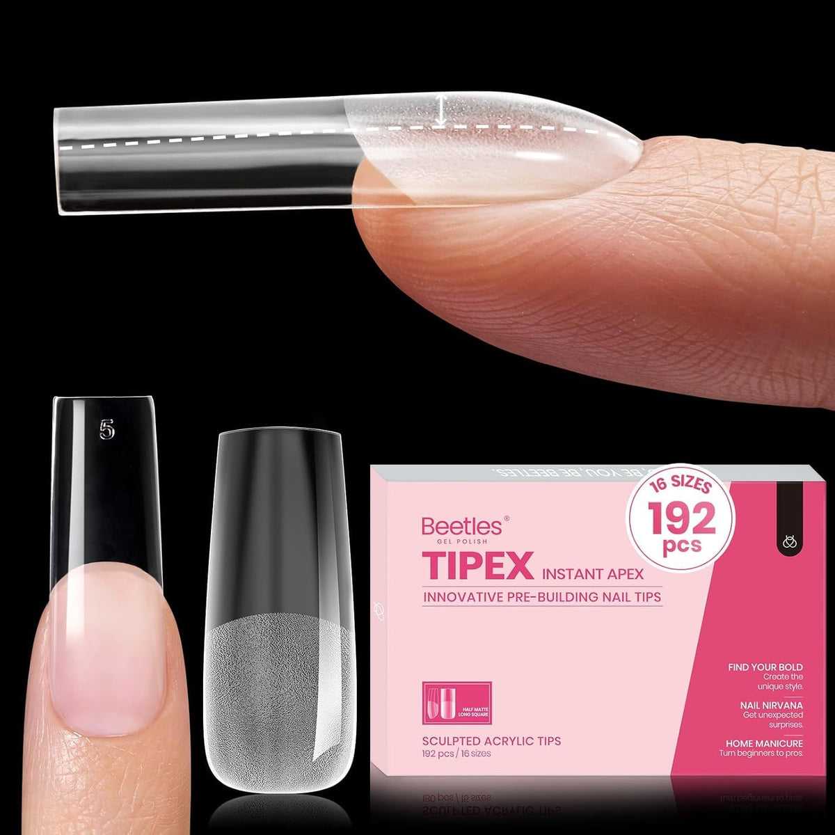 Beetles Tipex Instant Apex Nail Tips pack with built-in apex for strong, long-lasting nails