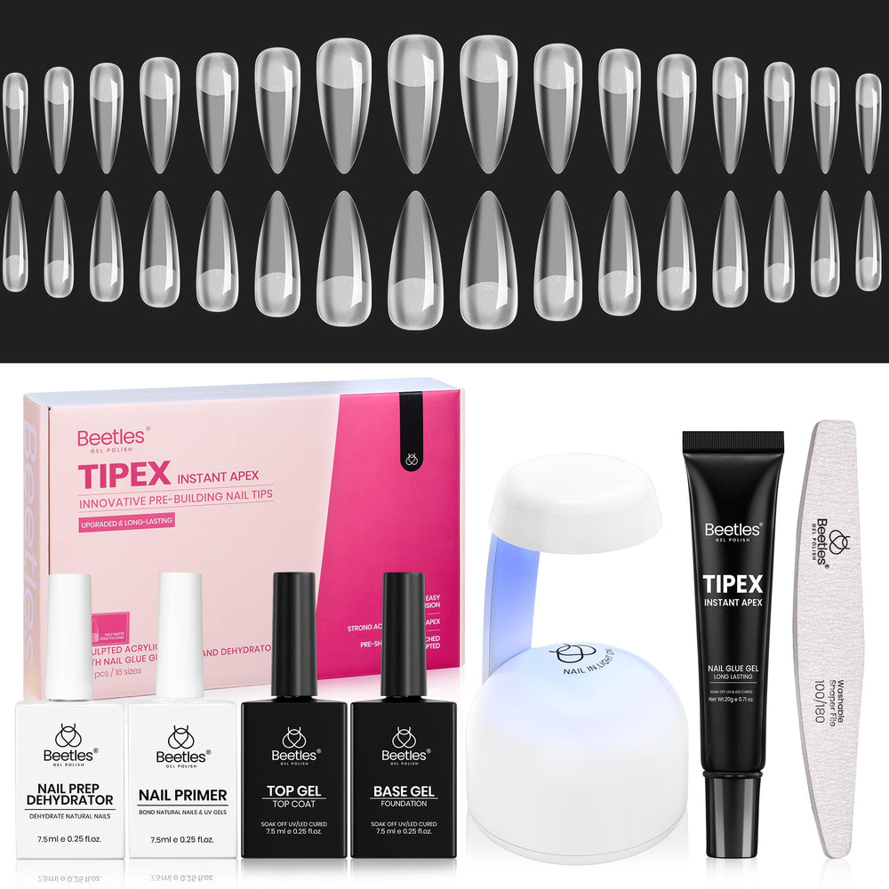 Beetles Tipex instant apex nail tips in stiletto long shape for strong extensions at home.