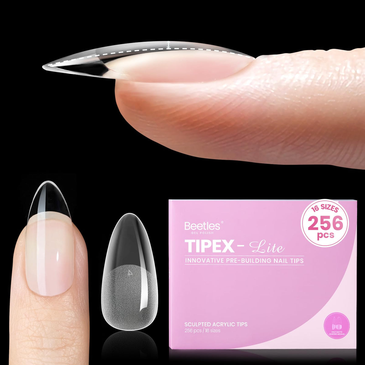 Beetles Tipex Lite almond-medium natural-fit tips for flat nails