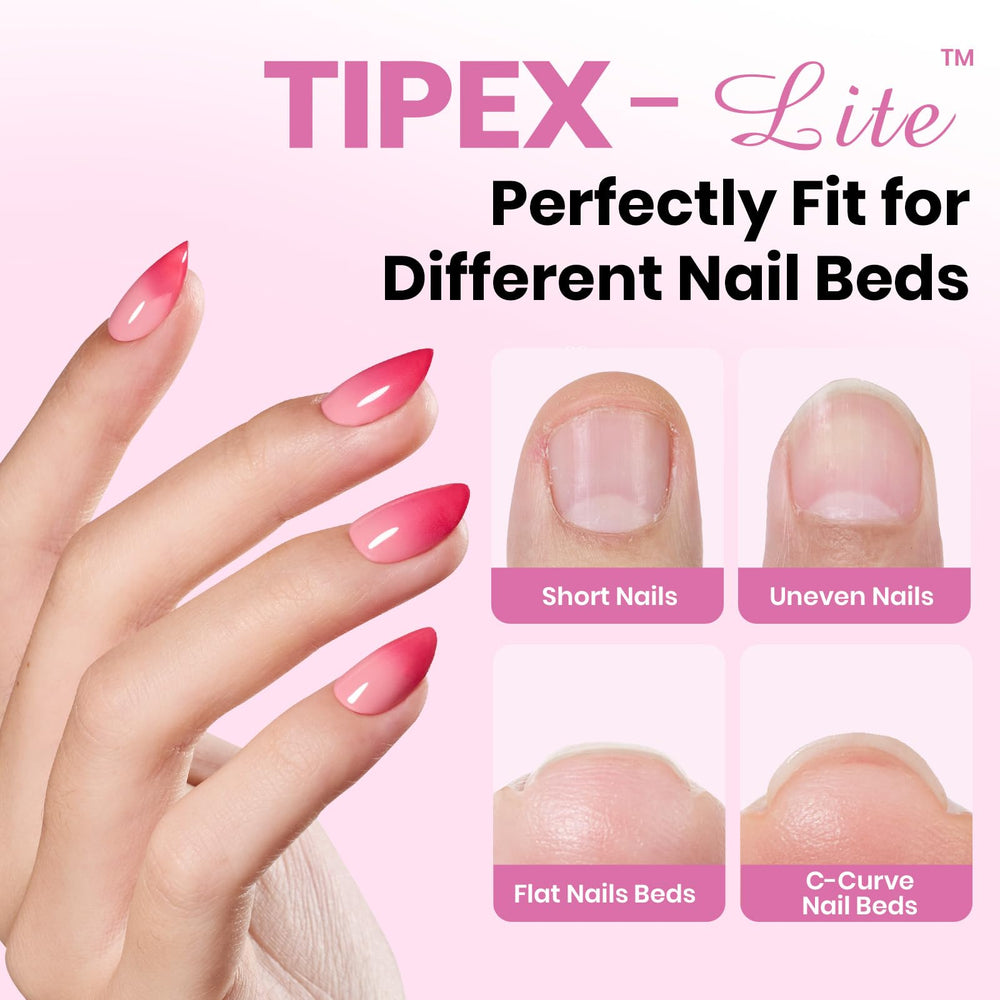 Beetles Tipex Lite almond short tip profile designed for natural-fit extensions