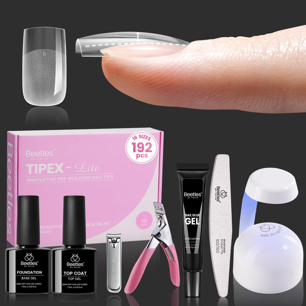Beetles Tipex Lite apex nail tips 192pcs pack for natural-looking extensions