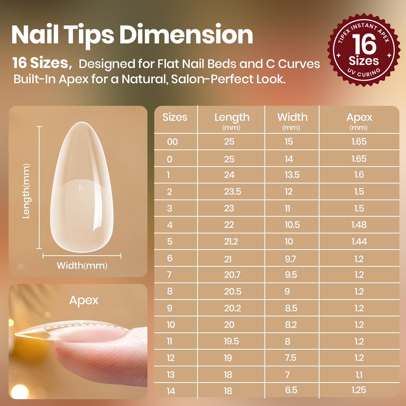 Beetles Tipex Lite almond medium tips blend with flat nails smoothly