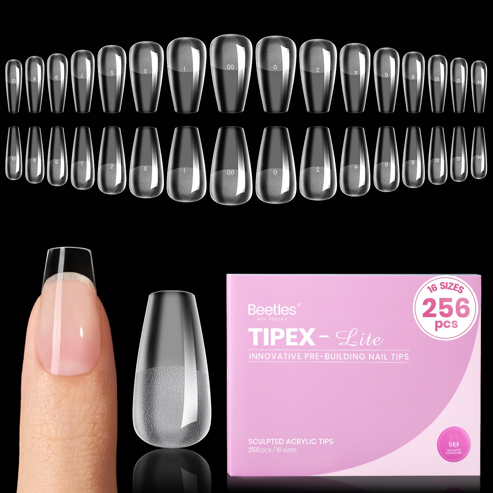 Beetles Tipex Lite Apex Nail Tips coffin-short pack for quick salon-style extensions.