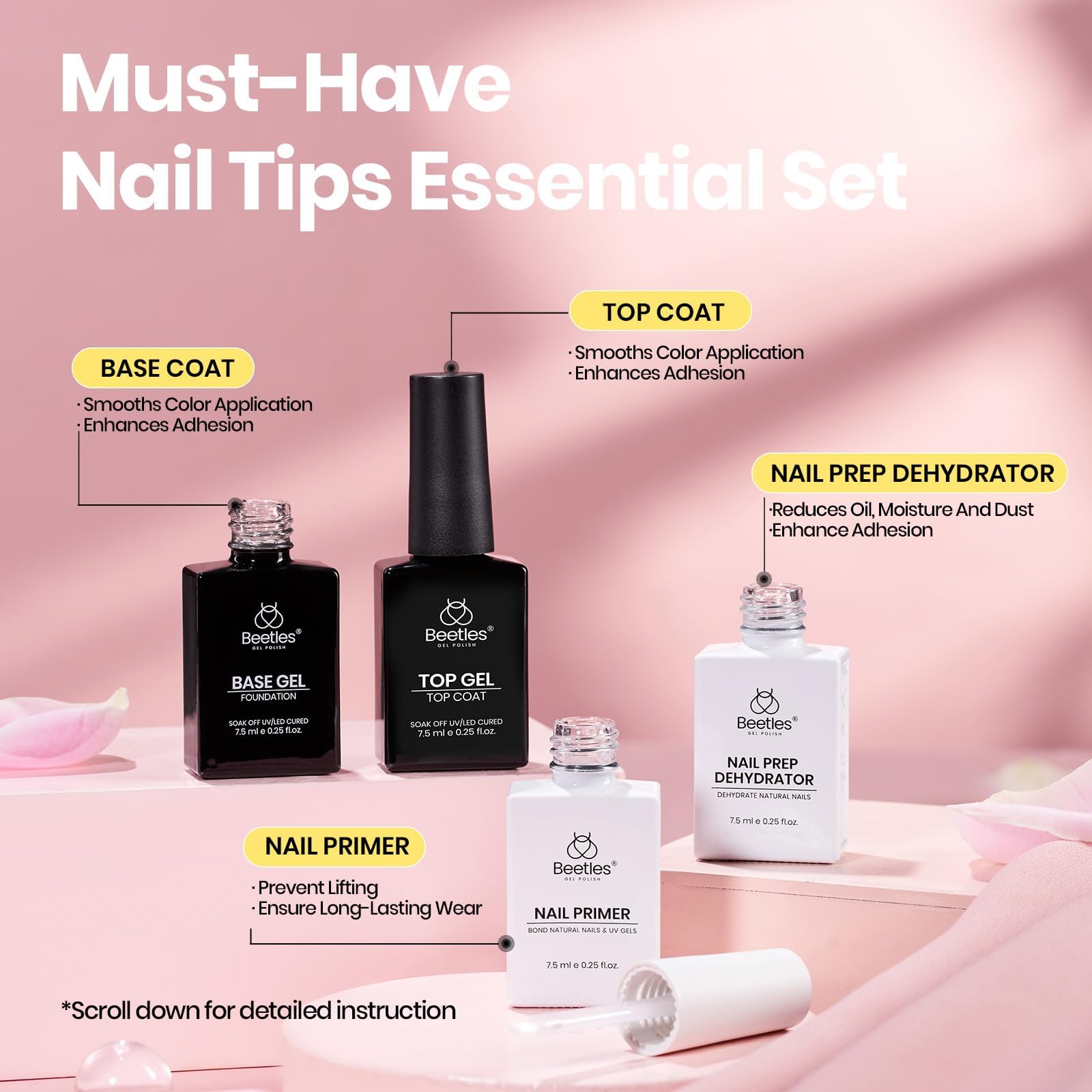 Beetles Tipex 224-piece tips kit in 16 sizes fits diverse nails for pro results.