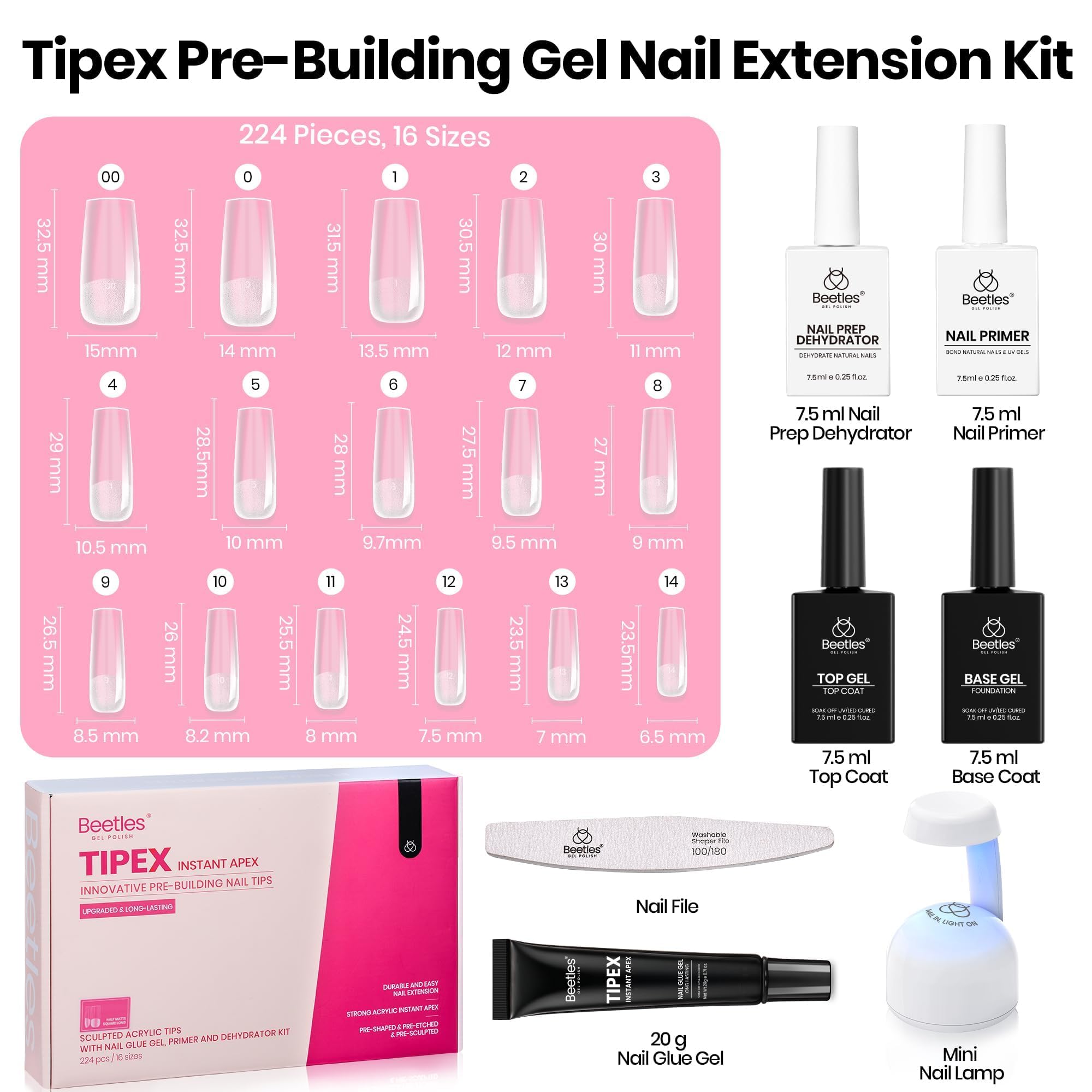 Beetles Tipex primer improves bonding for durable extensions and reduced lifting.
