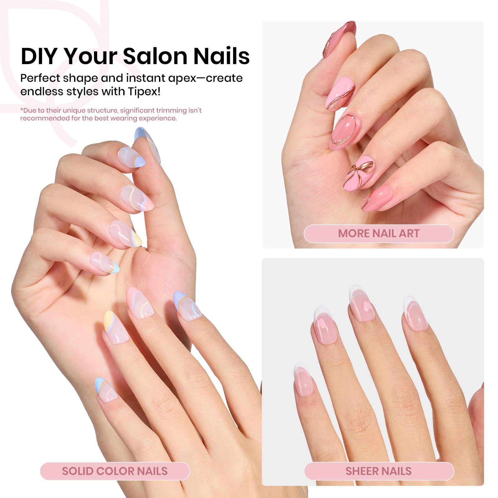 Beetles Tipex short oval tips pre-etched base for fast full-cover nails