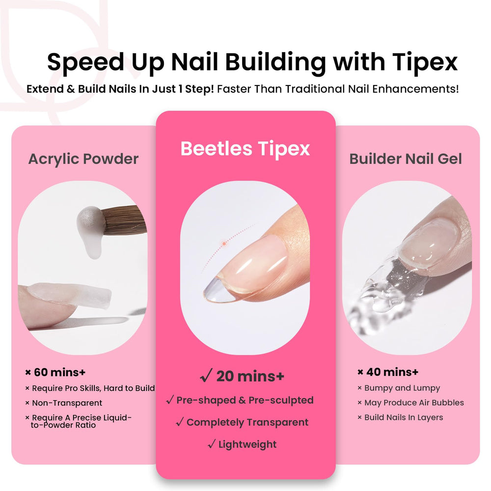 Beetles Tipex solid nail glue squeeze-tube for mess-free, precise tip placement.