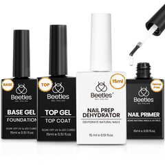 Beetles top coat and base coat set close-up, showing professional long-lasting shine.