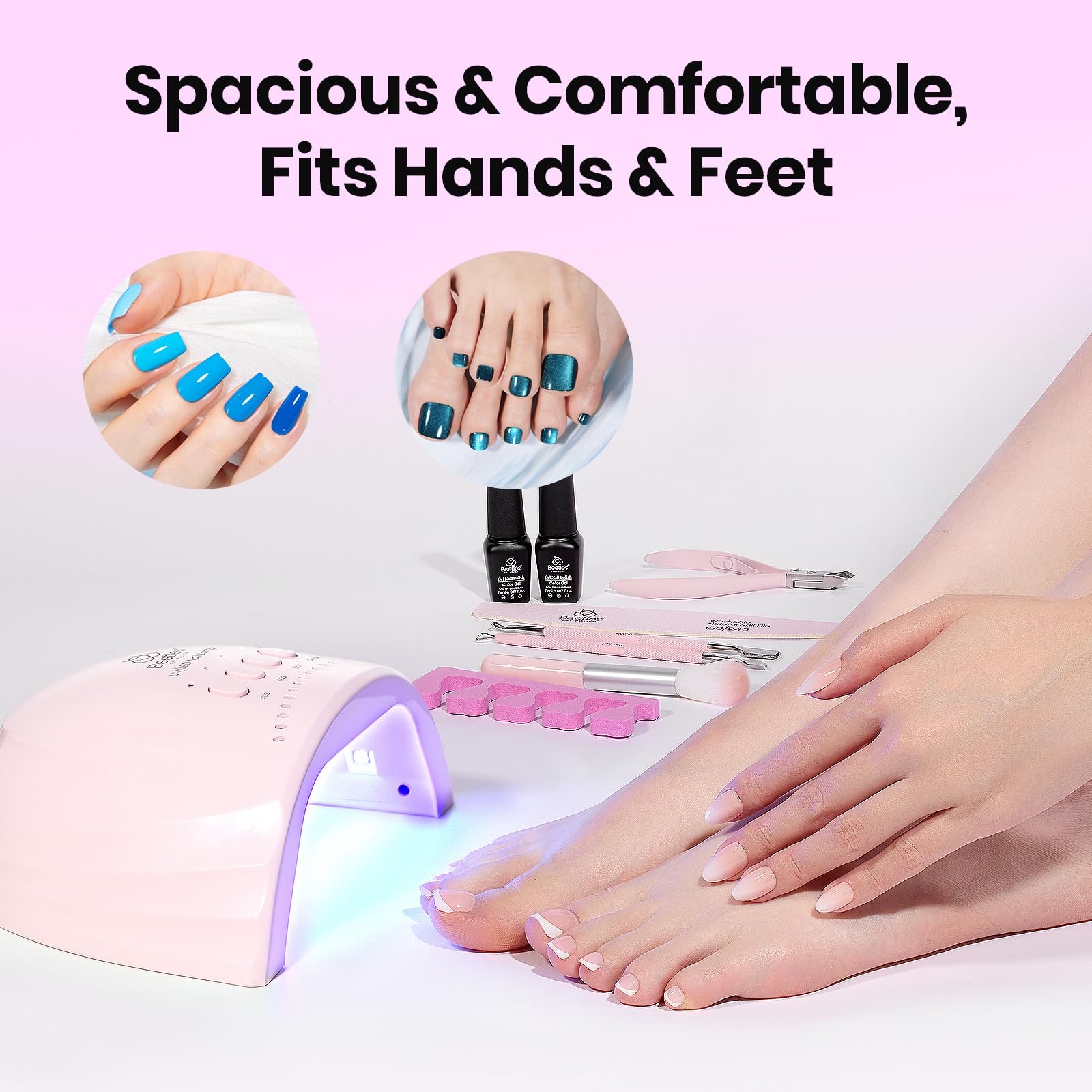 Beetles UV Nail Lamp displaying 3 timer settings for gel variety.
