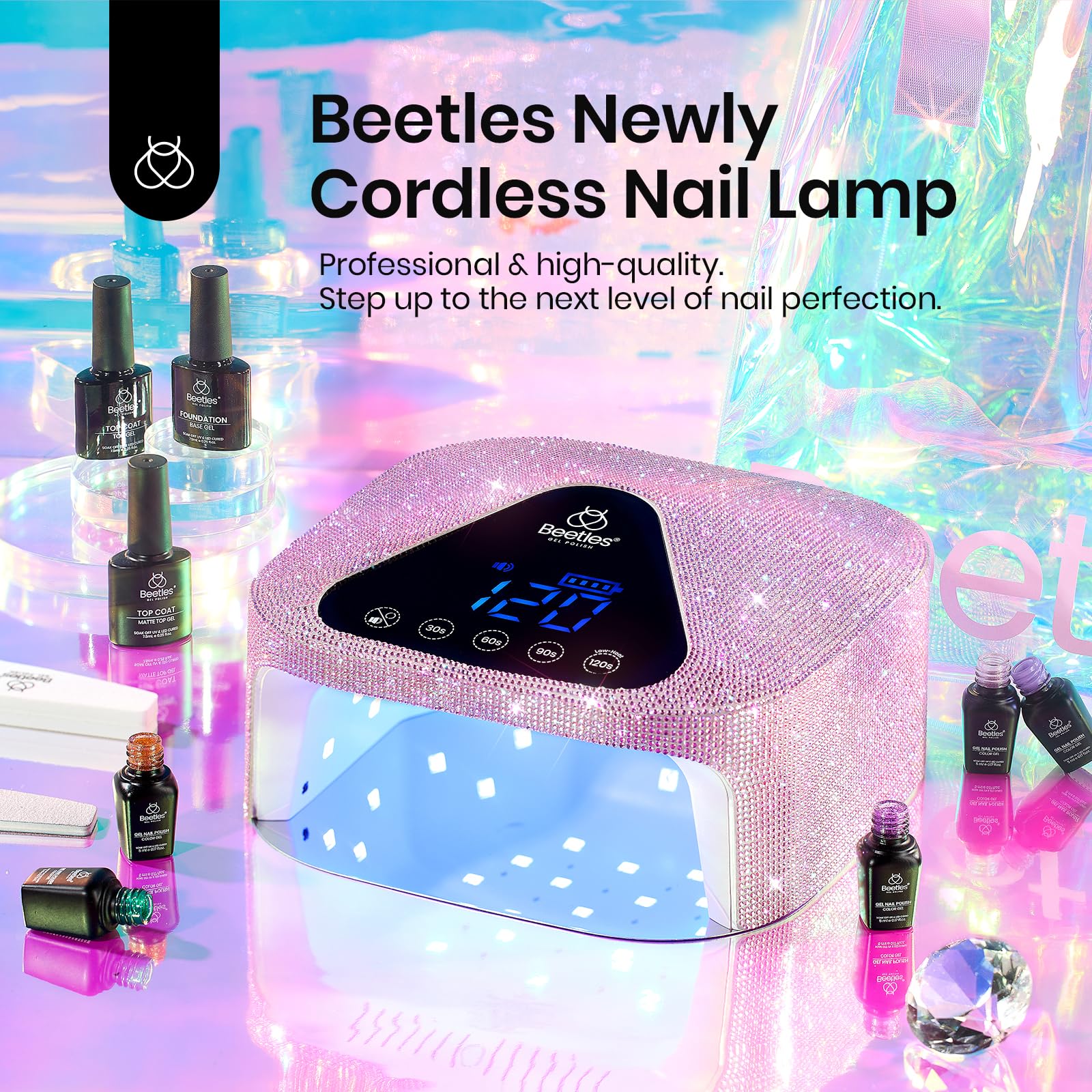 Beetles UV Nail Lamp spacious curing area supports hand and foot.
