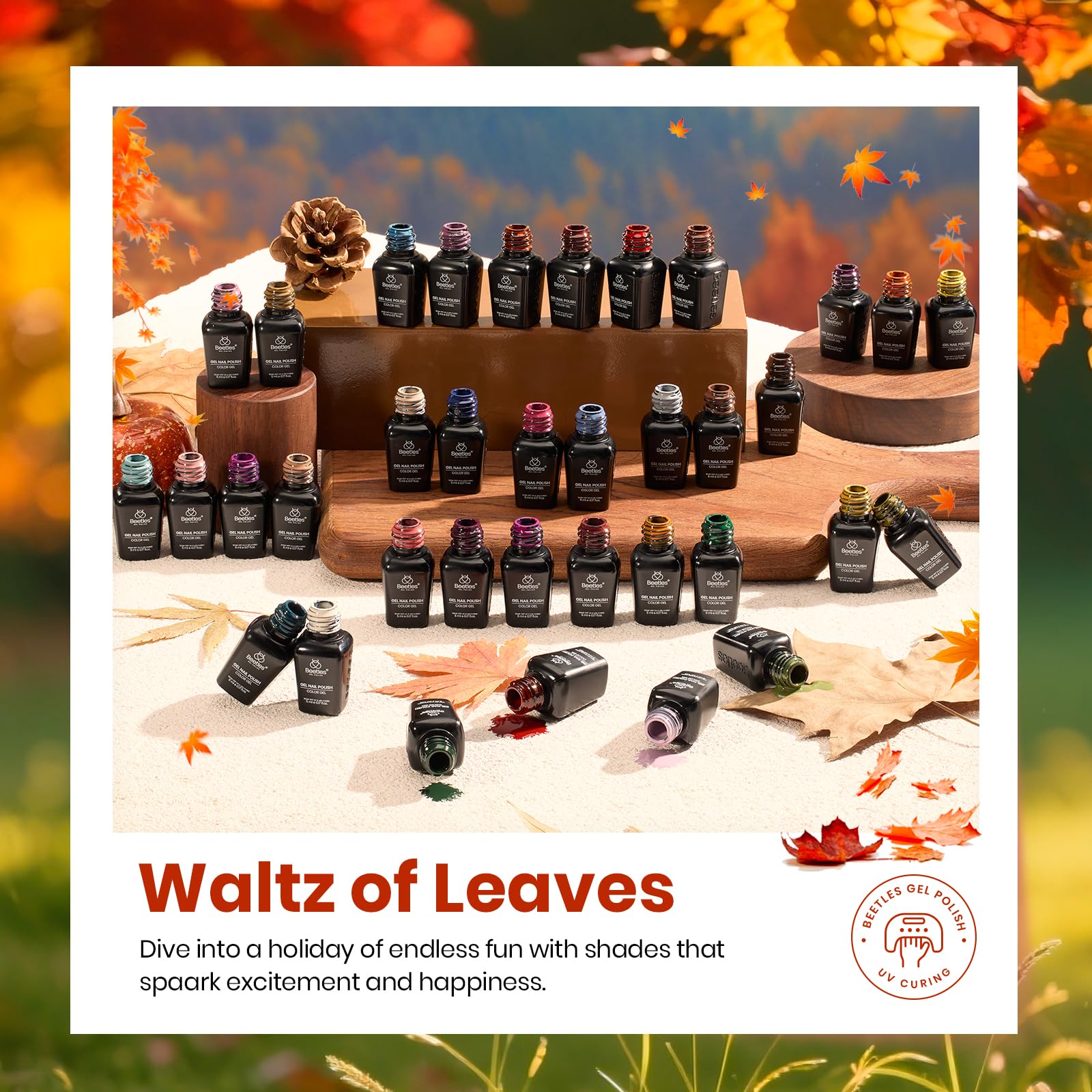 Beetles Waltz mini 5ml gel bottles ready for at-home manicures and layering.