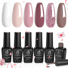 Beetles Wedding Gel Nail Polish Set swatches show six bridal-friendly nude tones for chic nails.