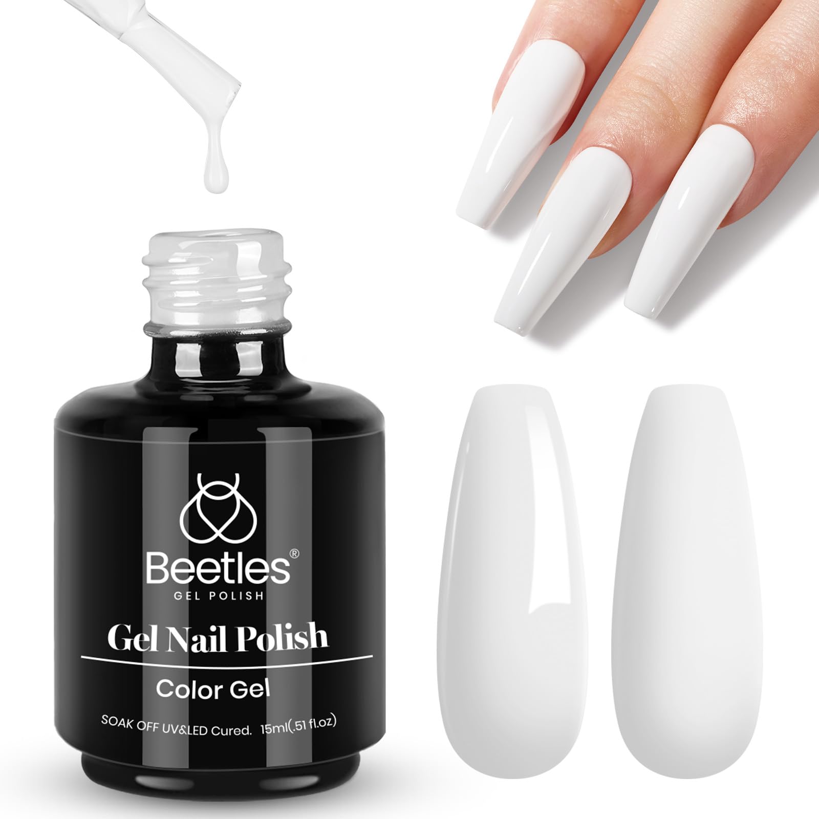 Beetles White Gel Polish bottle for winter nails with long-lasting shine