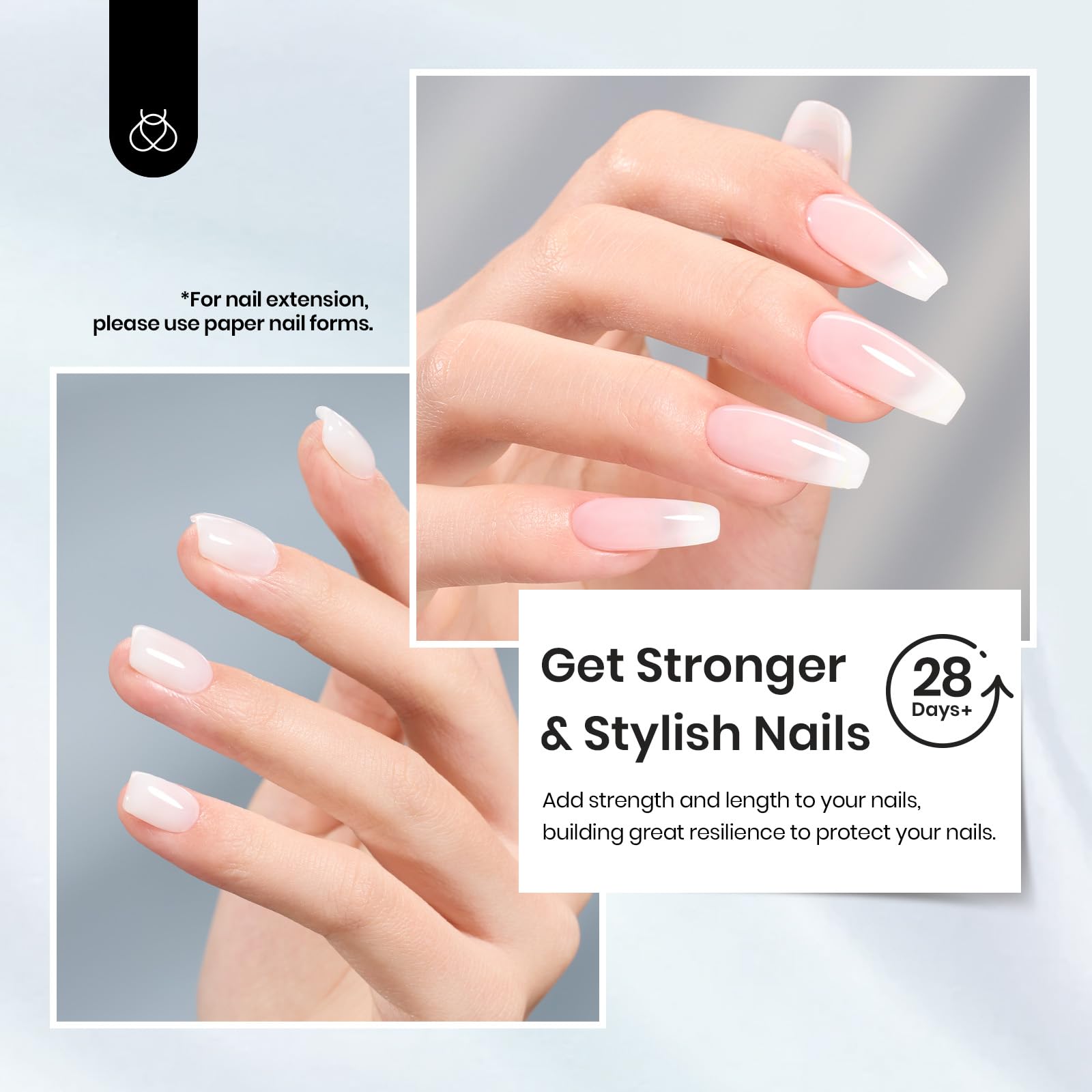 Beetles White gel sample on natural nail highlighting minimalist, glossy nail repair look.