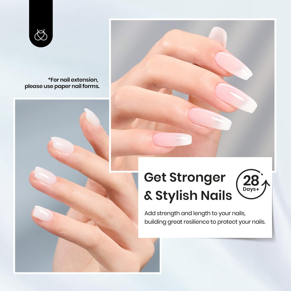 Beetles White gel sample on natural nail highlighting minimalist, glossy nail repair look.