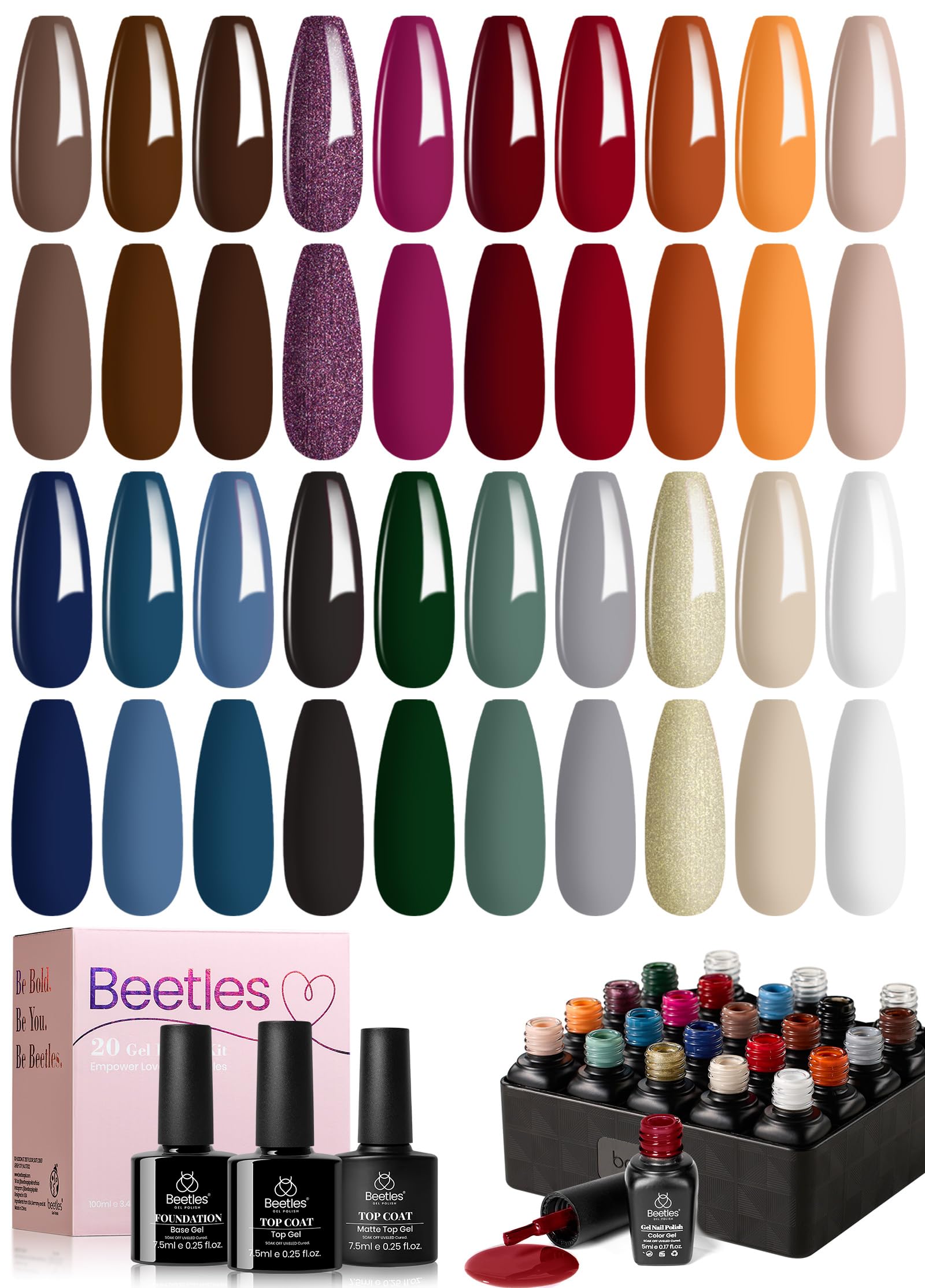 Beetles Winter Gel Nail Kit color palette with 20 shades for versatile nail art ideas