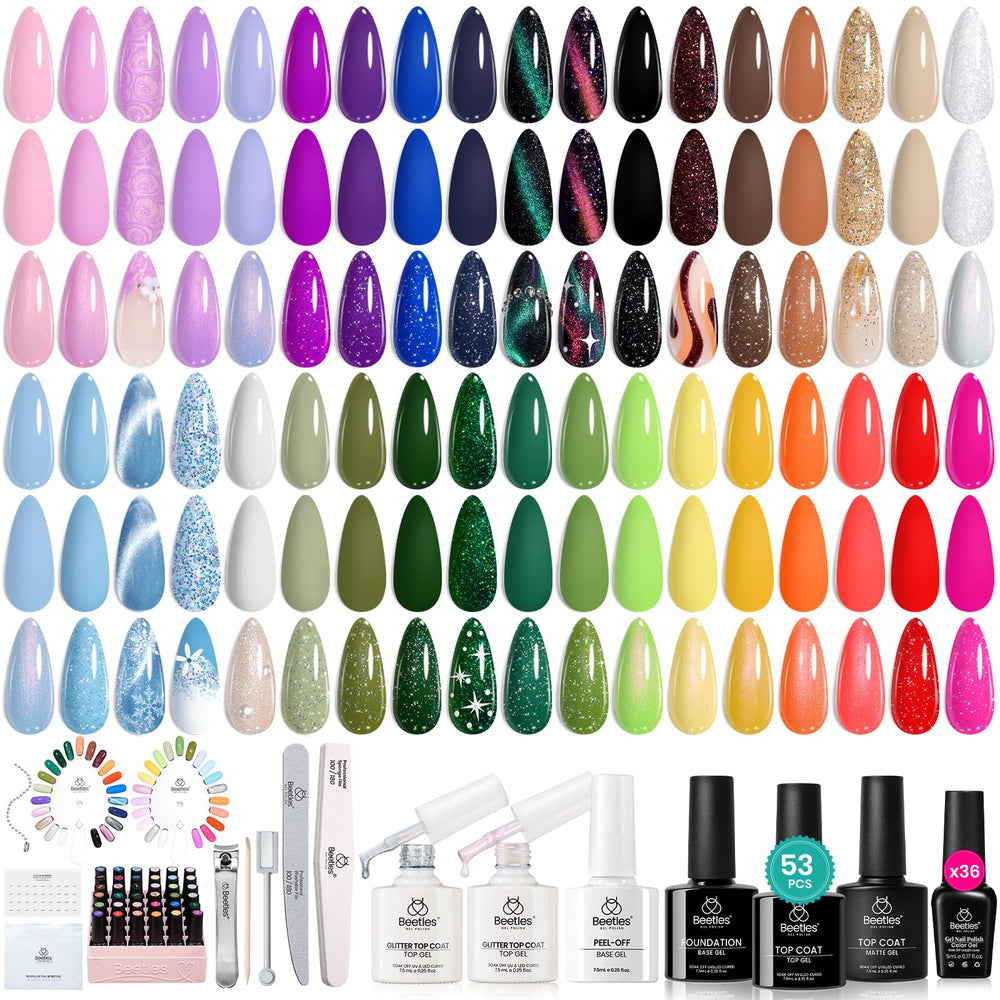 Beetles Winter Gel Polish Kit palette with 36 colors for versatile daily looks.