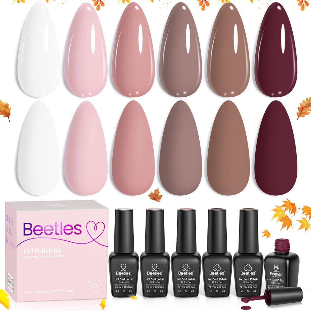 Beetles Winter Gel Polish on nails during a manicure session showcasing natural neutrals.