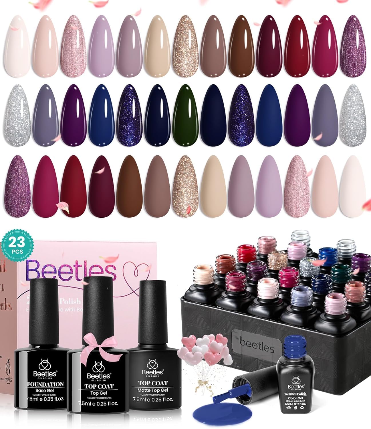Beetles Winter Gel Polish Set 20 Colors—cozy neutrals and shimmer shades for chic nails.