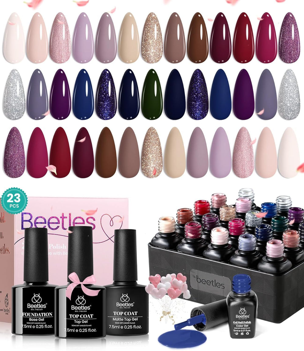 Beetles Winter Gel Polish Set 20 Colors—cozy neutrals and shimmer shades for chic nails.