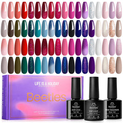 Beetles Winter Gel Polish Set 36-color swatches offer versatile seasonal shades for DIY manicures.