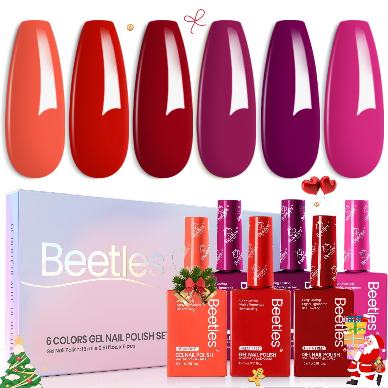 Beetles winter gel polish set bottles show six color options for long-lasting holiday nails.