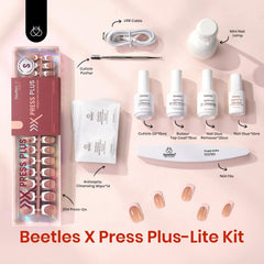 Beetles X Press Gel Nail Kit quick-dry glue seals tips for reliable wear.