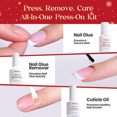 Beetles X Press Kit nails close-up showcasing short almond French tips