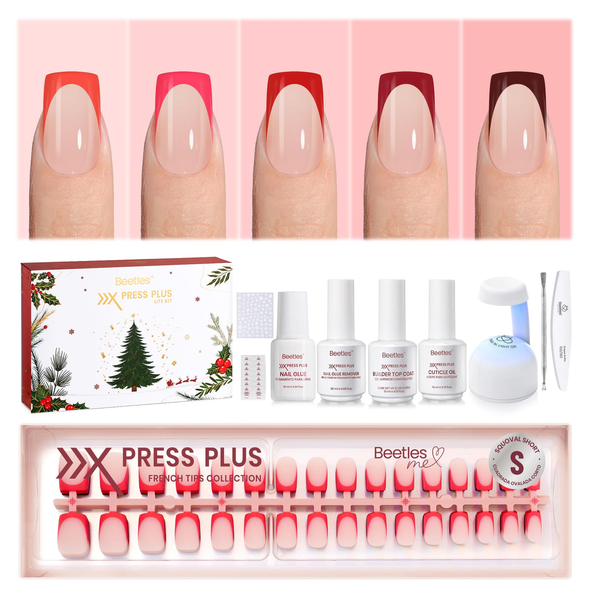 Beetles X Press Plus red French tips on hand for salon-like crimson manicure at home