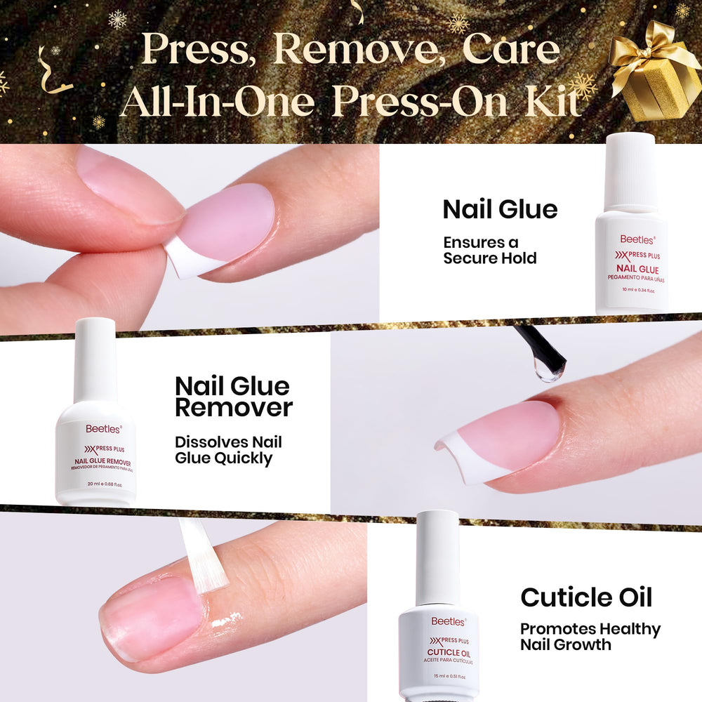 Beetles X Press Plus Rose French nails layout for quick, salon-look manicure at home