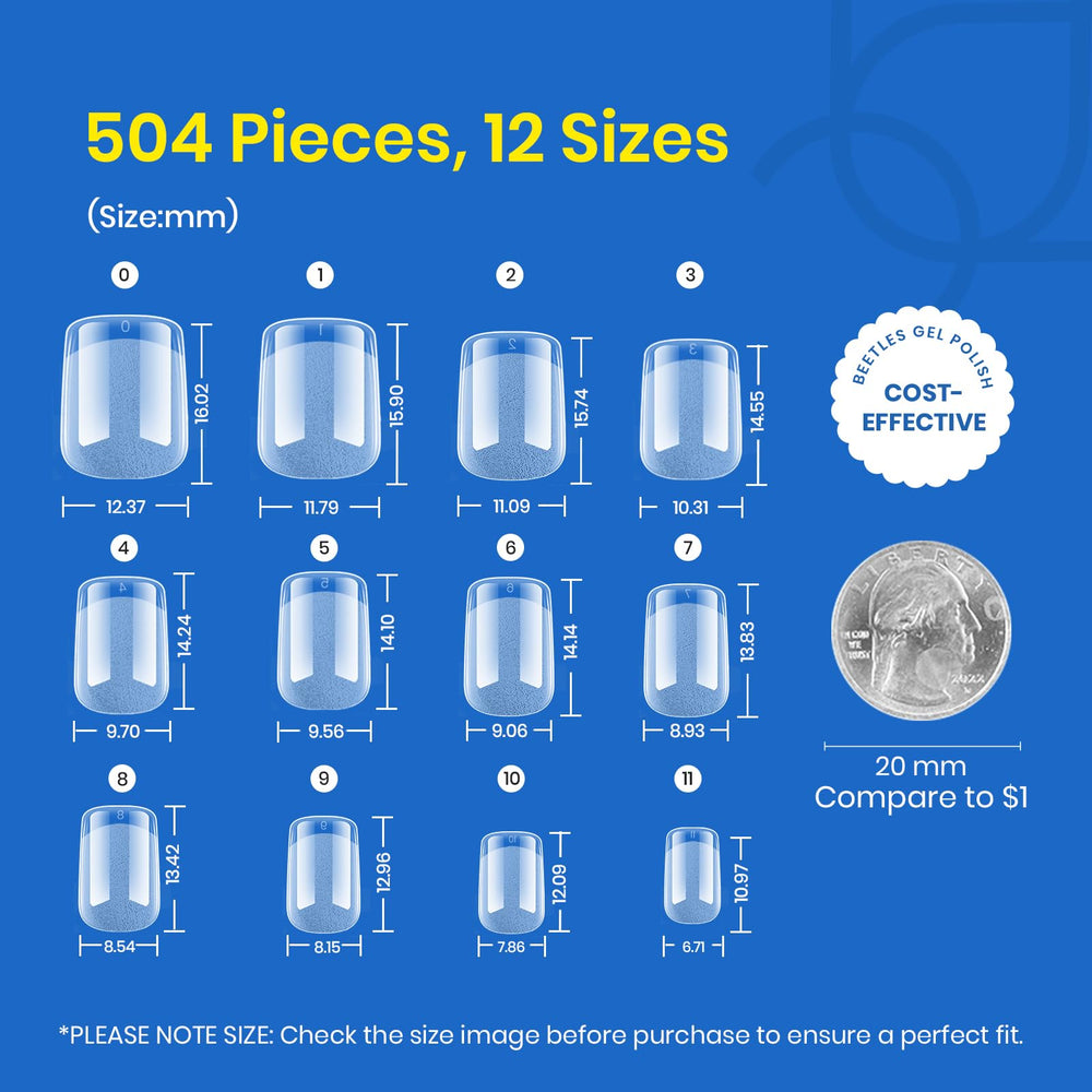 Beetles XS short-square nail tips with break-resistant design for durable extensions
