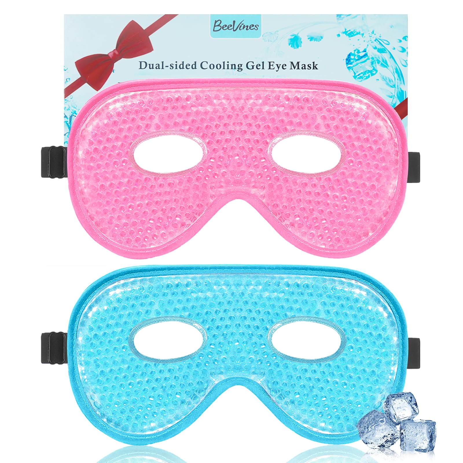 BeeVines Gel Eye Mask 2-pack front view with cooling beads for puffiness relief