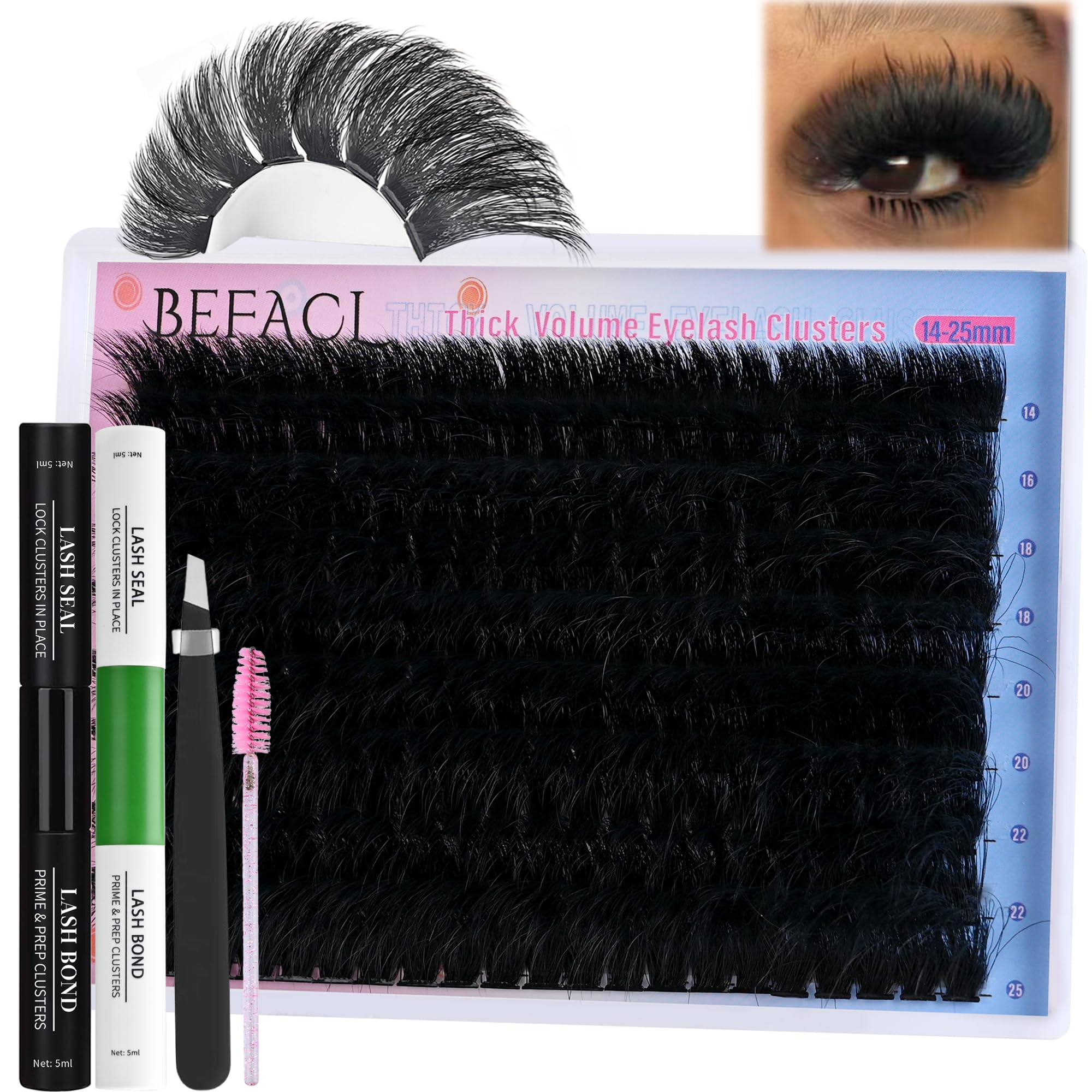 BEFACL Lash Clusters Kit box closeup for at-home salon-quality lashes.