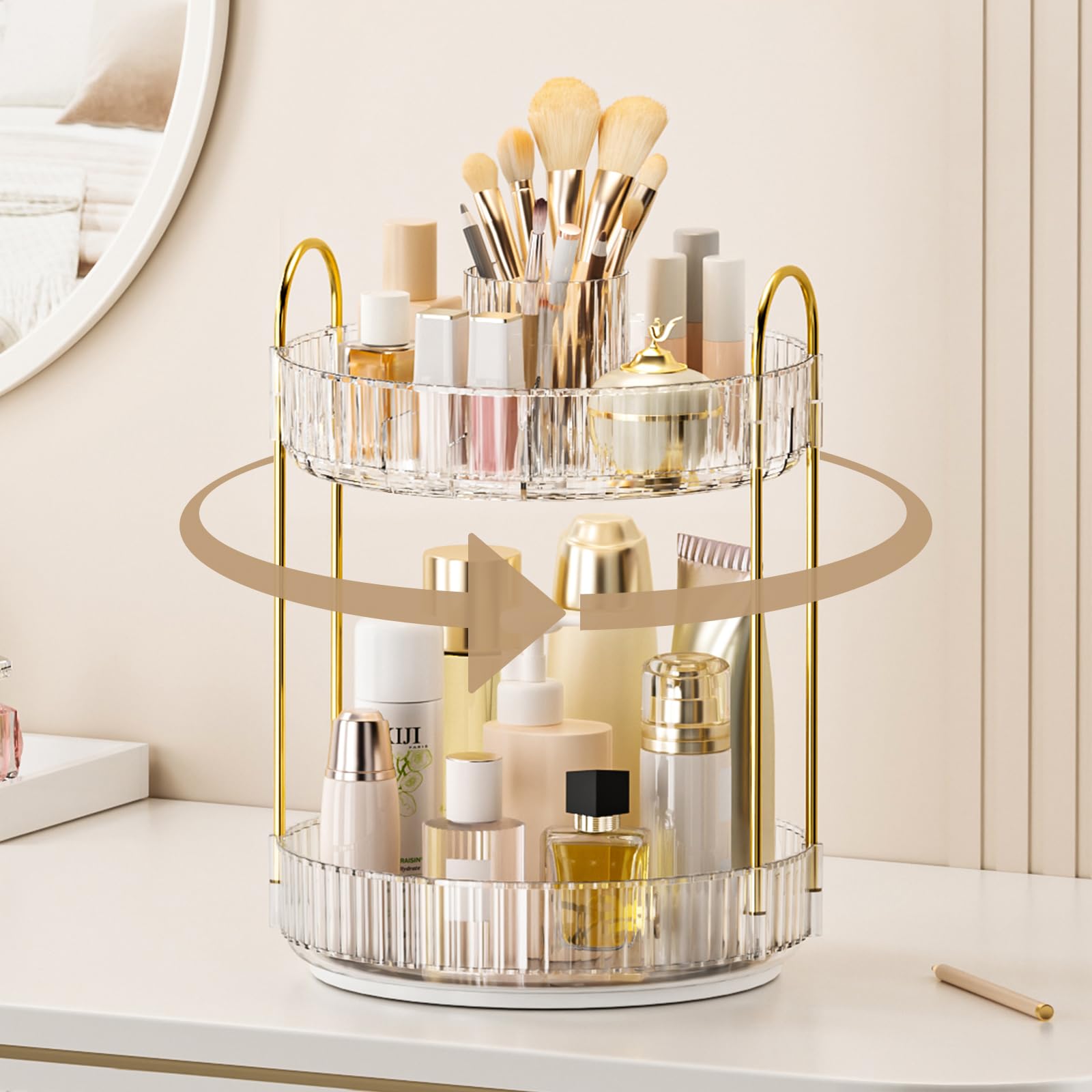 BEFSOP 360° rotating makeup organizer—angle view demonstrates easy access to cosmetics.