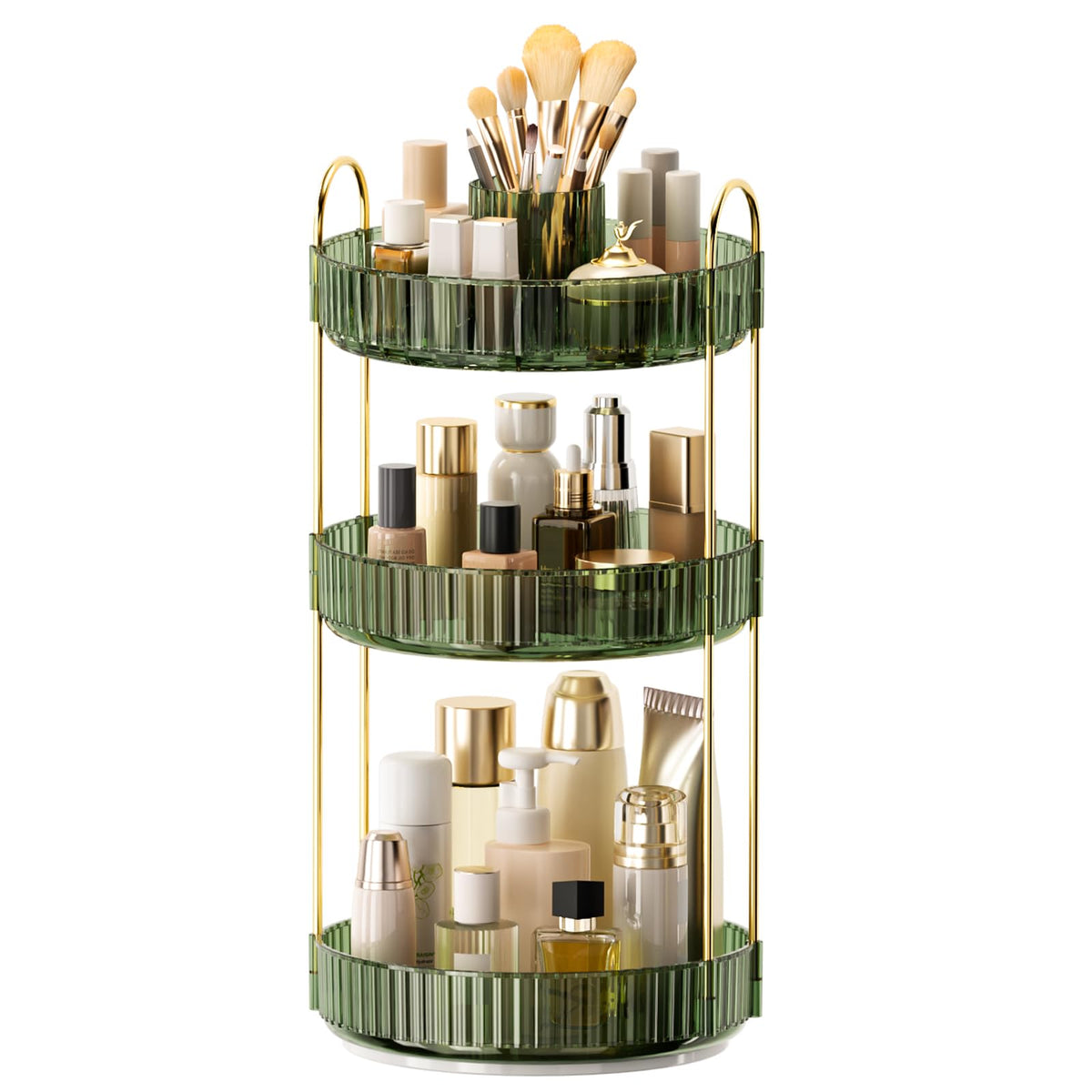 BEFSOP 360° rotating organizer base for easy access to cosmetics and brushes.