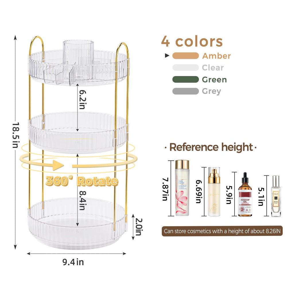 BEFSOP upgraded 3-tier vanity organizer side view showing expanded storage.