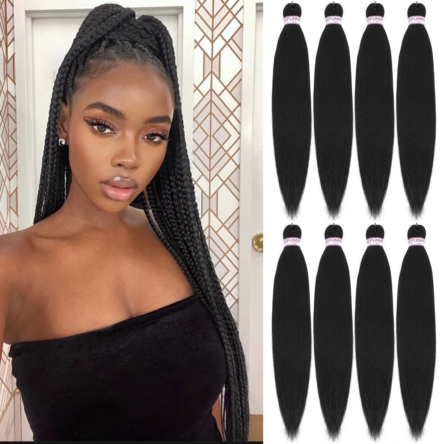 BEFUNNY pre-stretched braiding hair 24in packaging ready for quick, easy installations.