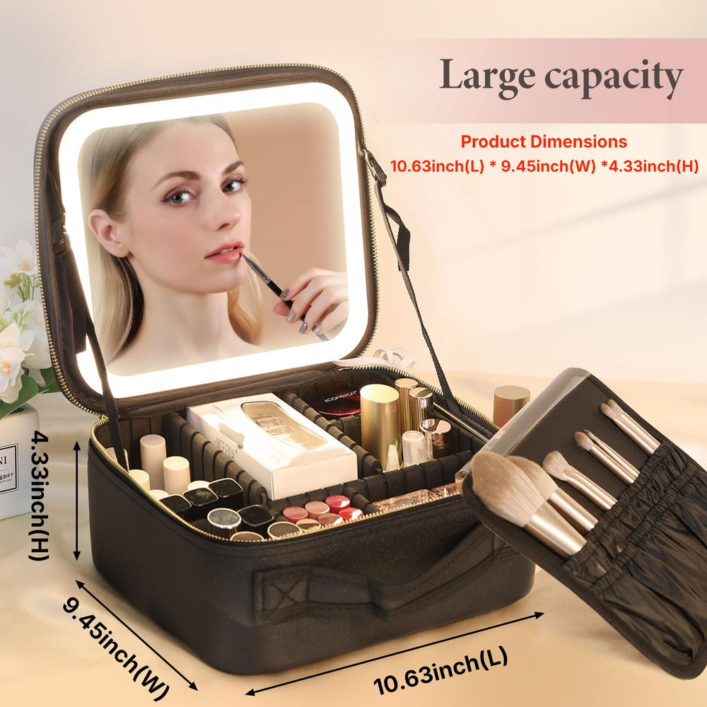 Behaesty LED lighted mirror highlights precise application with adjustable brightness and color temperature.