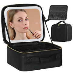 Behaesty travel makeup bag with cover mirror showcases organized storage for on-the-go use.
