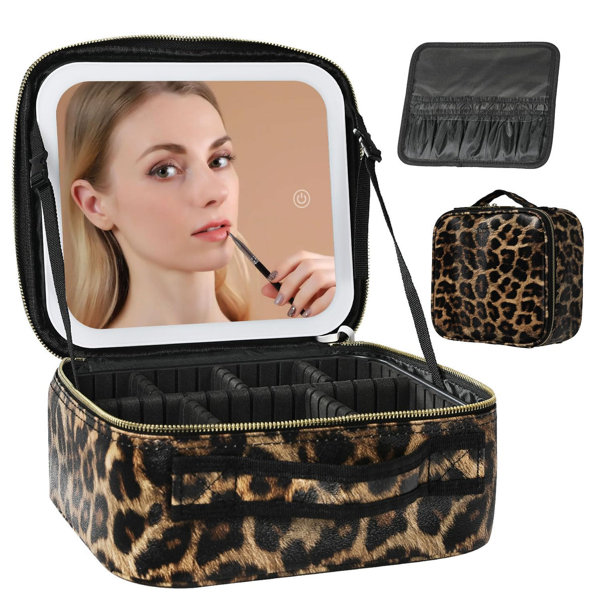 Behaesty travel makeup bag full view showcases compact organized design for on-the-go routines.